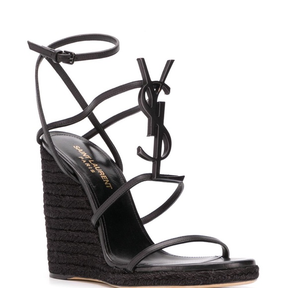 Saint Laurent Shoes - Saint Laurent Black Espadrille Wedge Sandals